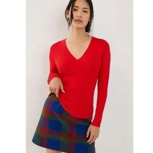 Maeve Anthropologie Red Ribbed V-Neck long sleeve sweater Women’s Size XS